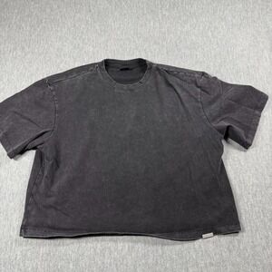 Sumwon Shirt Womens Medium Black Cotton Blend Acid Wash Cropped Boxy Tee Casual
